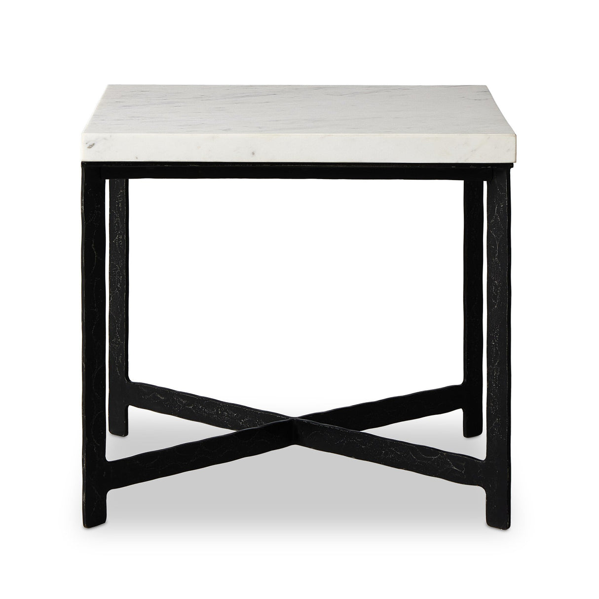 Hammered Iron End Table in White Marble from Four Hands - Luna Furniture