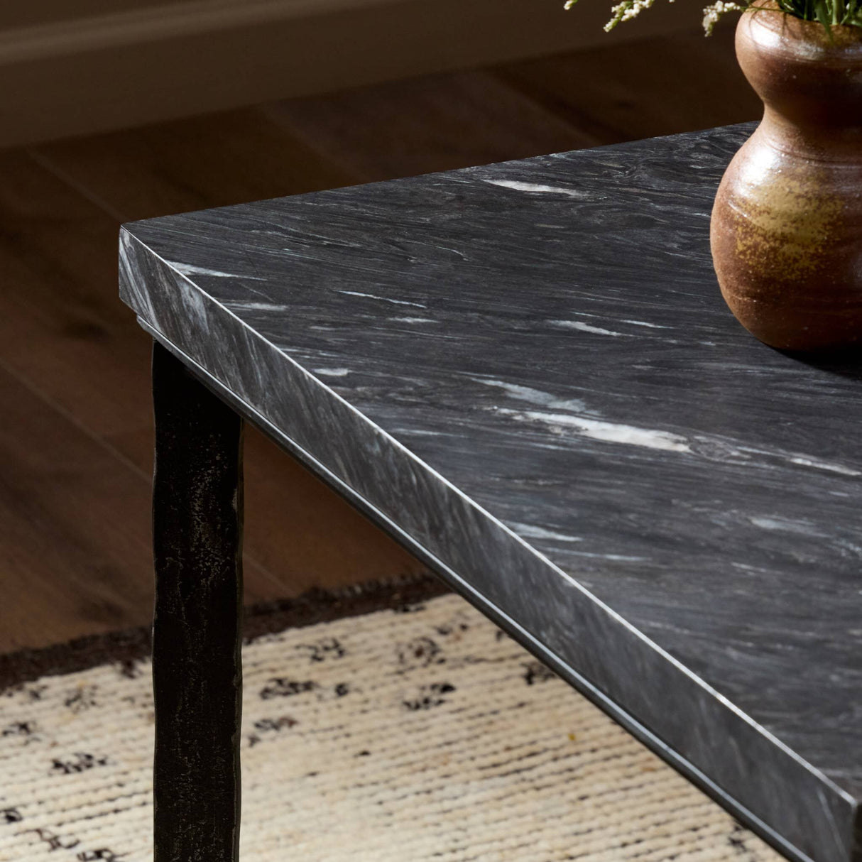 Hammered Iron End Table in Charcoal Marble from Four Hands - Luna Furniture