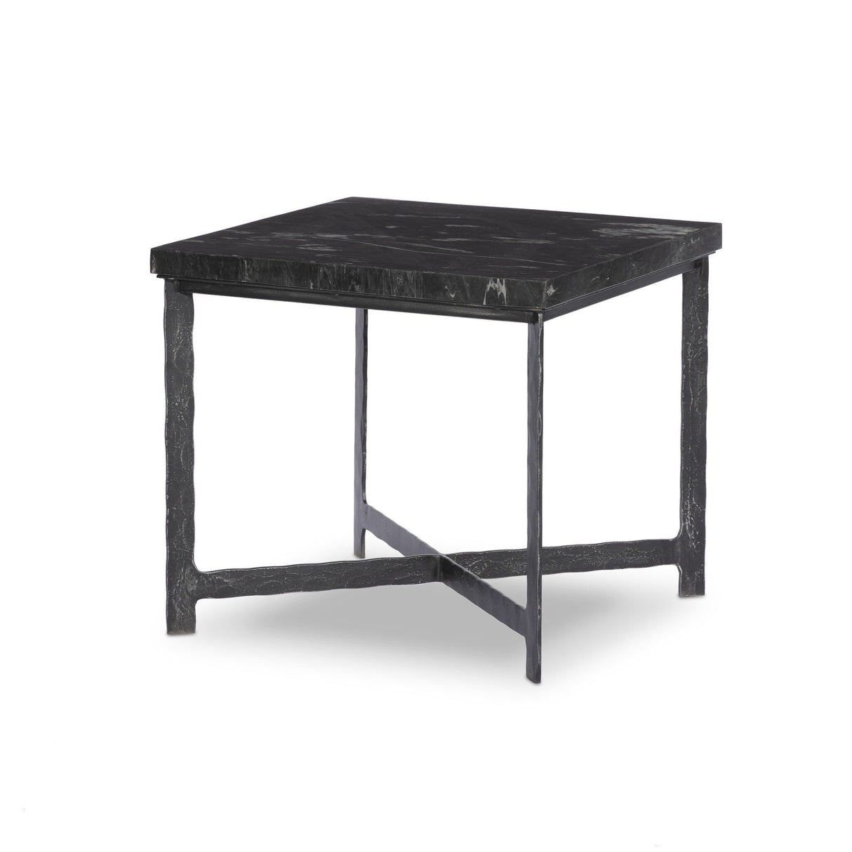 Hammered Iron End Table in Charcoal Marble from Four Hands - Luna Furniture