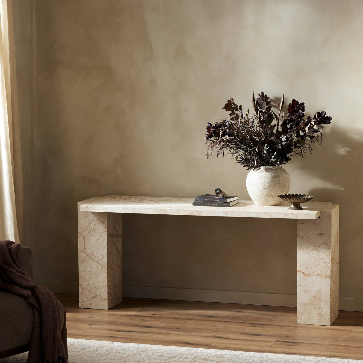 Romano Console Table in Desert Taupe Marble from Four Hands - Luna Furniture