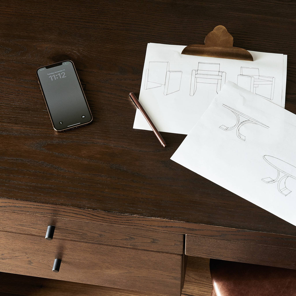 Torrington Desk in Umber Oak Resawn from Four Hands - Luna Furniture