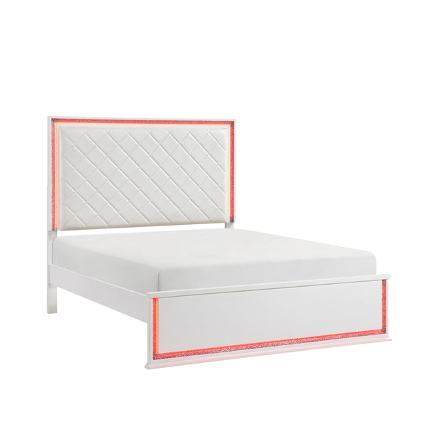 Lumin Pearl White Queen Led Panel Bed