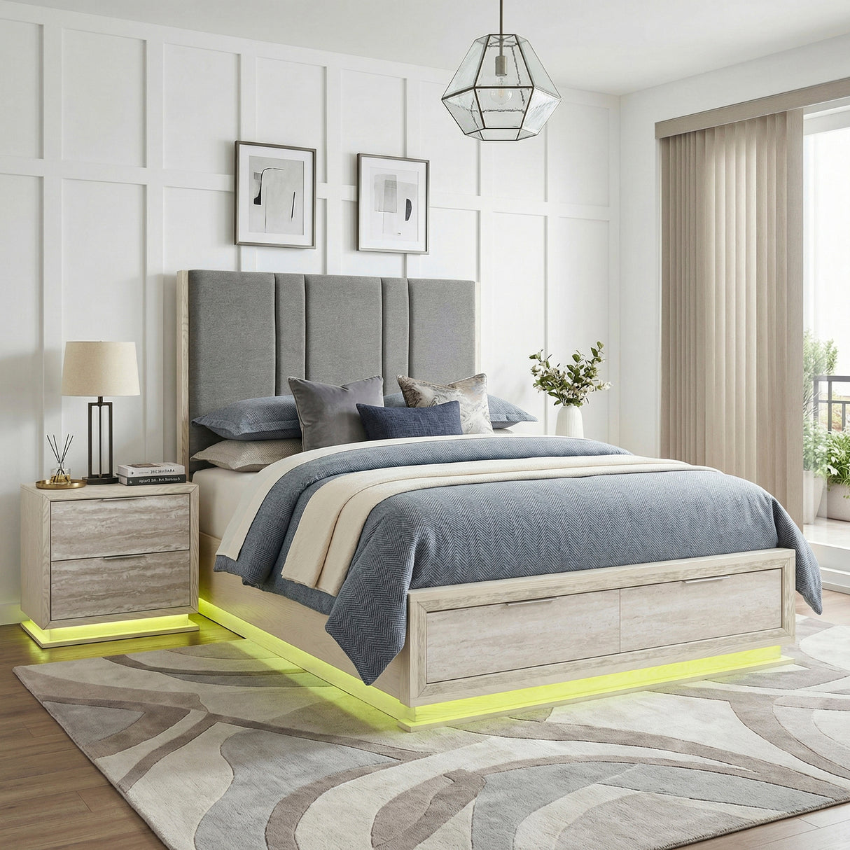 Noctis White/Light Gray Eastern King Platform Bed with Footboard Storage from Homelegance - Luna Furniture