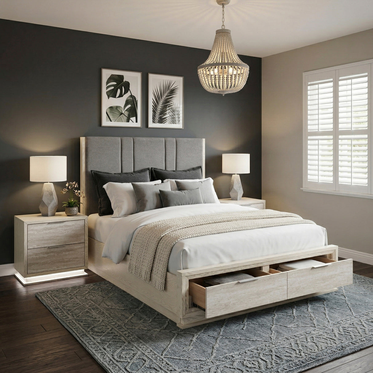 Noctis White/Light Gray Queen Platform Bed with Footboard Storage from Homelegance - Luna Furniture