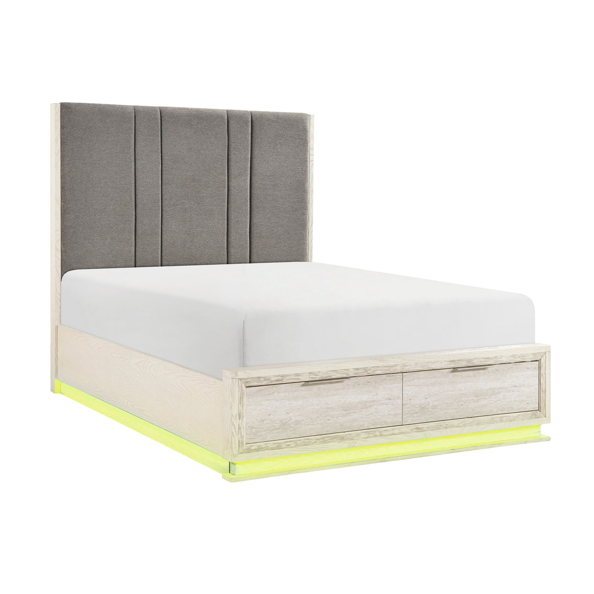 Noctis White/Light Gray Eastern King Platform Bed with Footboard Storage from Homelegance - Luna Furniture
