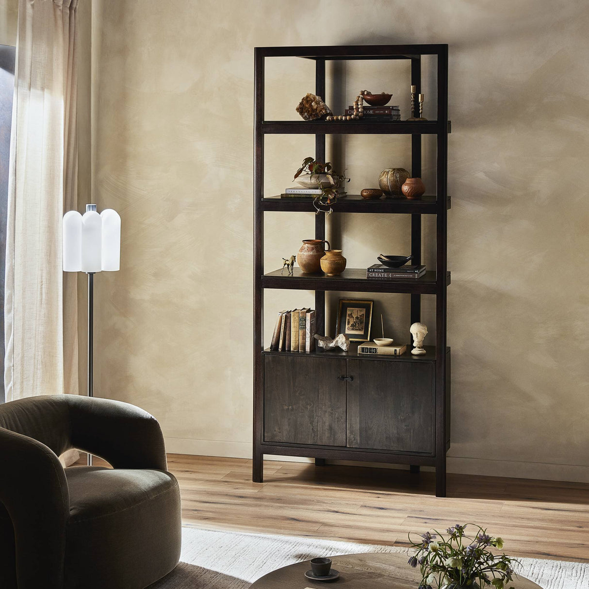 Reza Bookcase in Worn Black Acacia from Four Hands - Luna Furniture