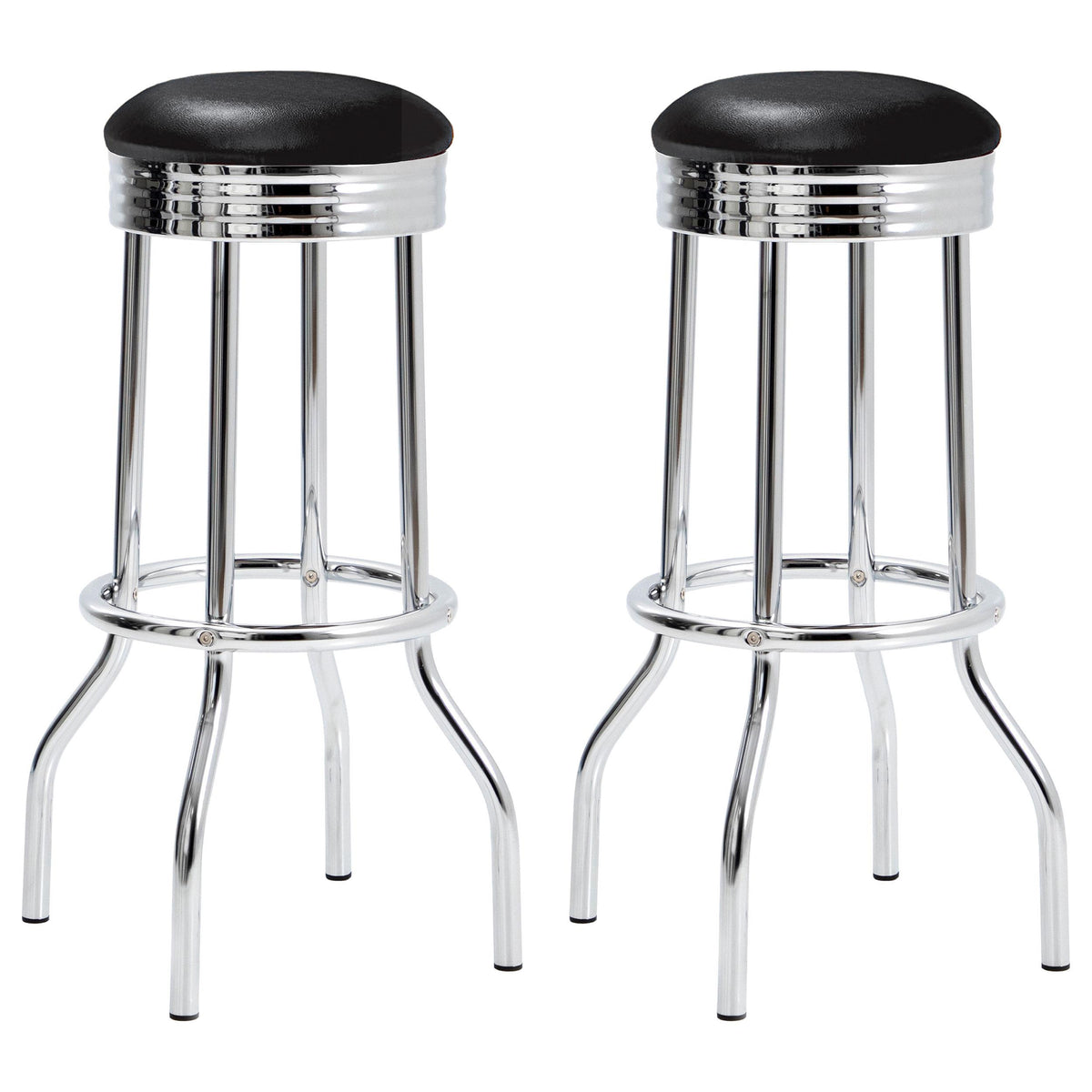 Theodore Black and Chrome Upholstered Top Bar Stools, Set of 2 from Coaster - Luna Furniture
