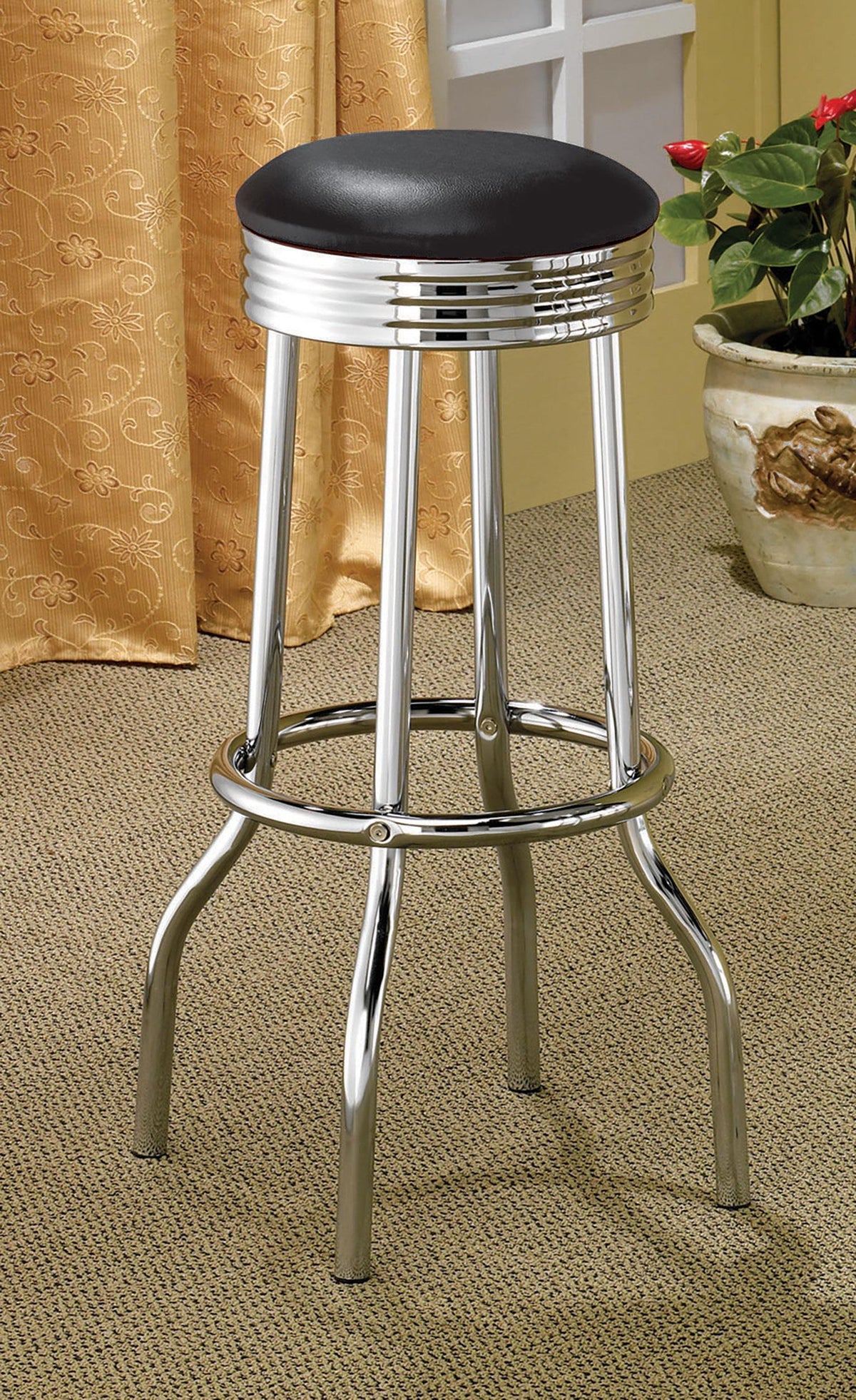 Theodore Black and Chrome Upholstered Top Bar Stools, Set of 2 from Coaster - Luna Furniture