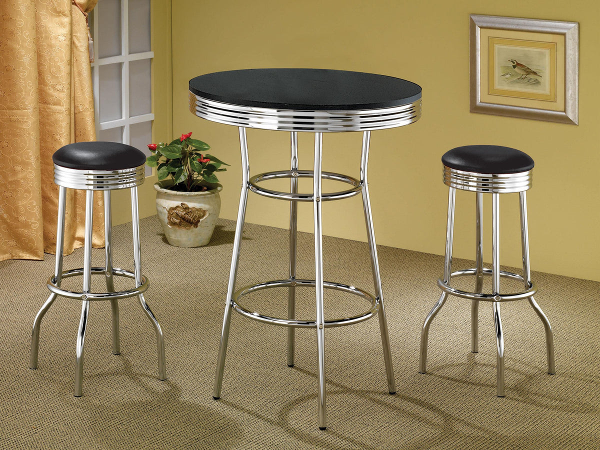 Theodore Black and Chrome Upholstered Top Bar Stools, Set of 2 from Coaster - Luna Furniture