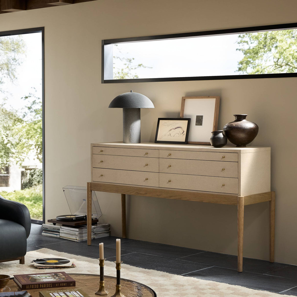 Ford Console Table in Beige Painted Linen from Four Hands - Luna Furniture