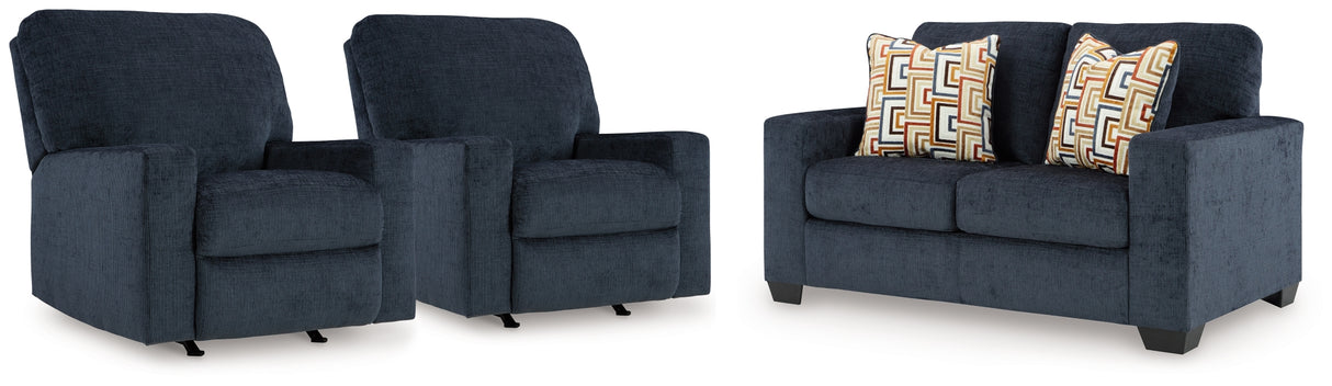 Aviemore Ink Loveseat and 2 Recliners from Ashley - Luna Furniture
