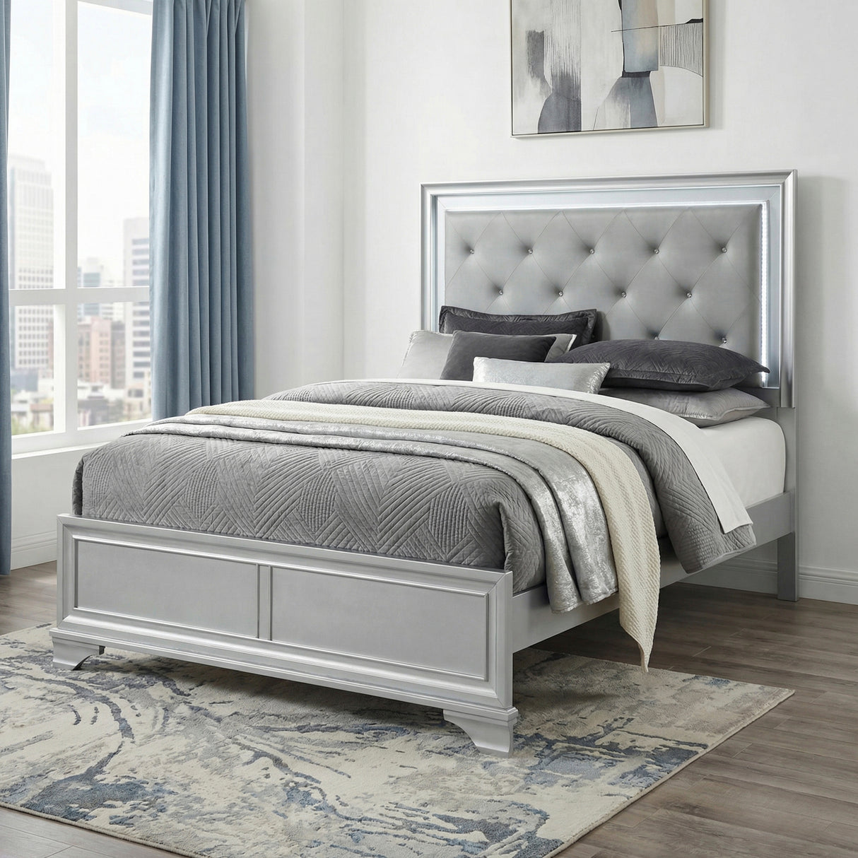 Anatole Metallic Silver Eastern King Bed from Homelegance - Luna Furniture