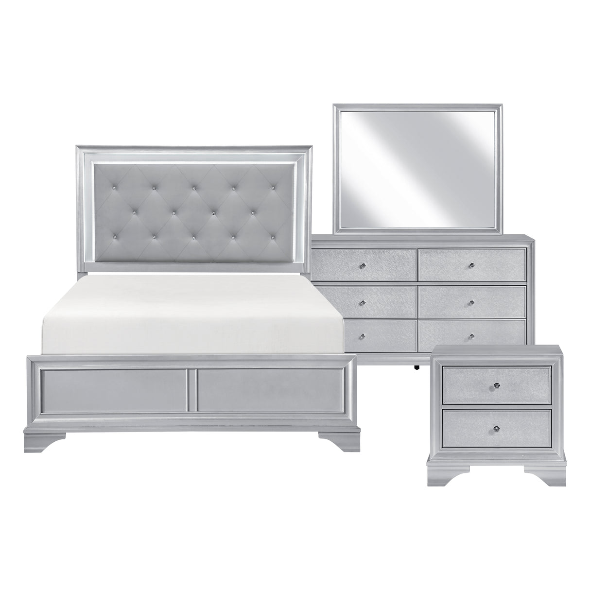 Anatole Metallic Silver 4pc Set (QB+NS+DR+MR) from Homelegance - Luna Furniture