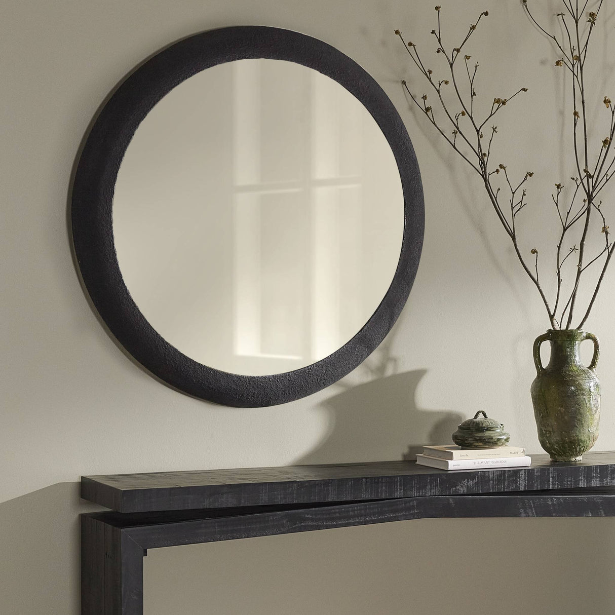 Grazia Wall Mirror in Black Plaster Iron from Four Hands - Luna Furniture