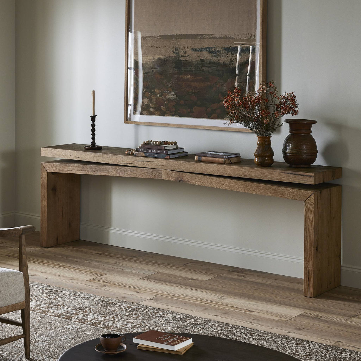 Matthes Console Table - 94" in Worn Oak Veneer from Four Hands - Luna Furniture