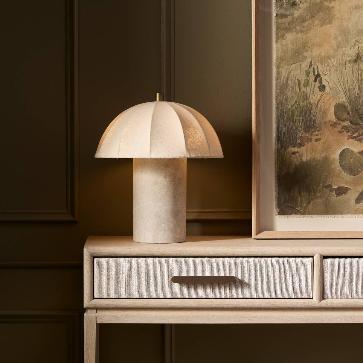 Clover Table Lamp in Taupe Marble from Four Hands - Luna Furniture