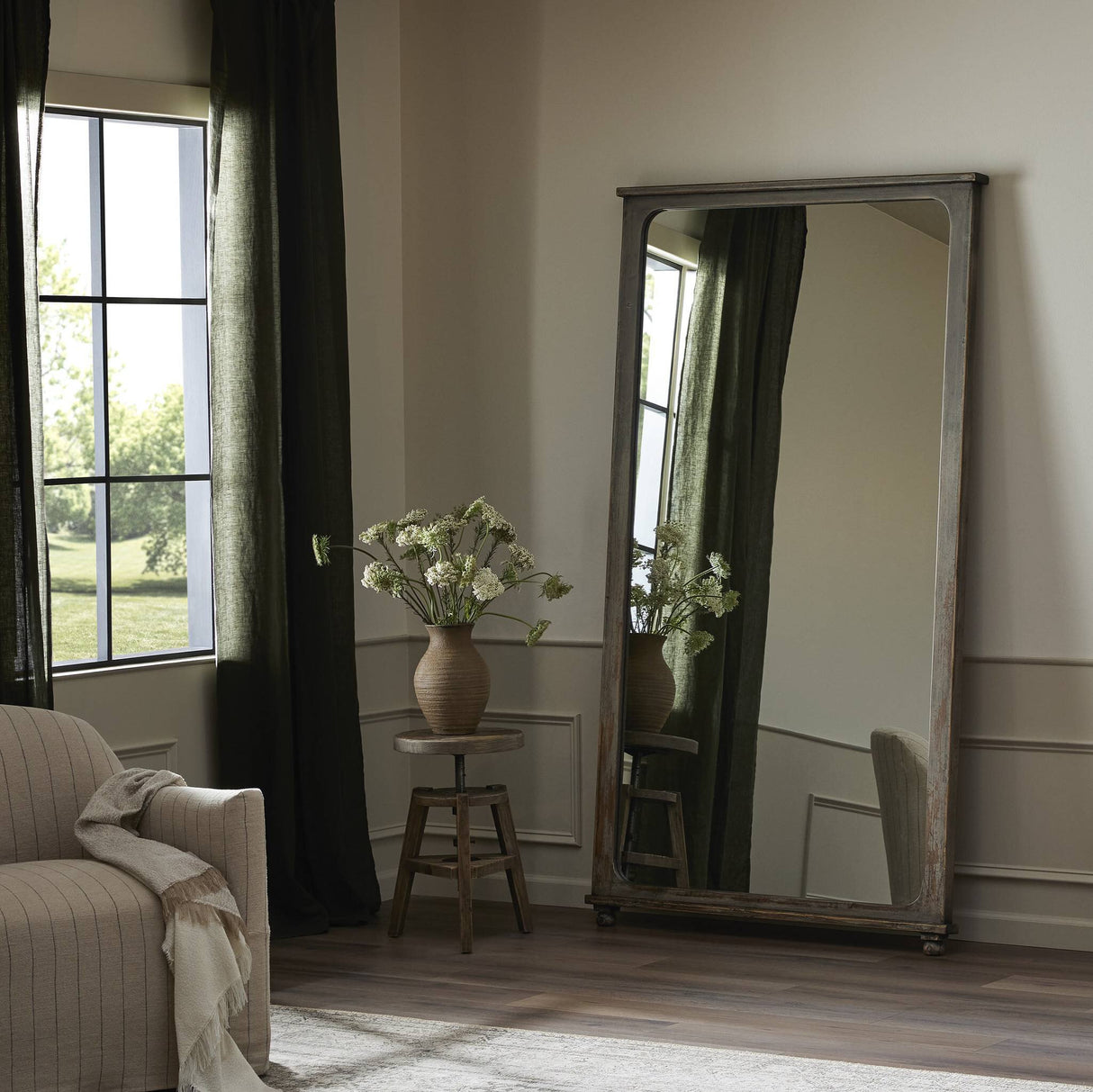 Orleans Floor Mirror in Blue Antiqued Pine from Four Hands - Luna Furniture