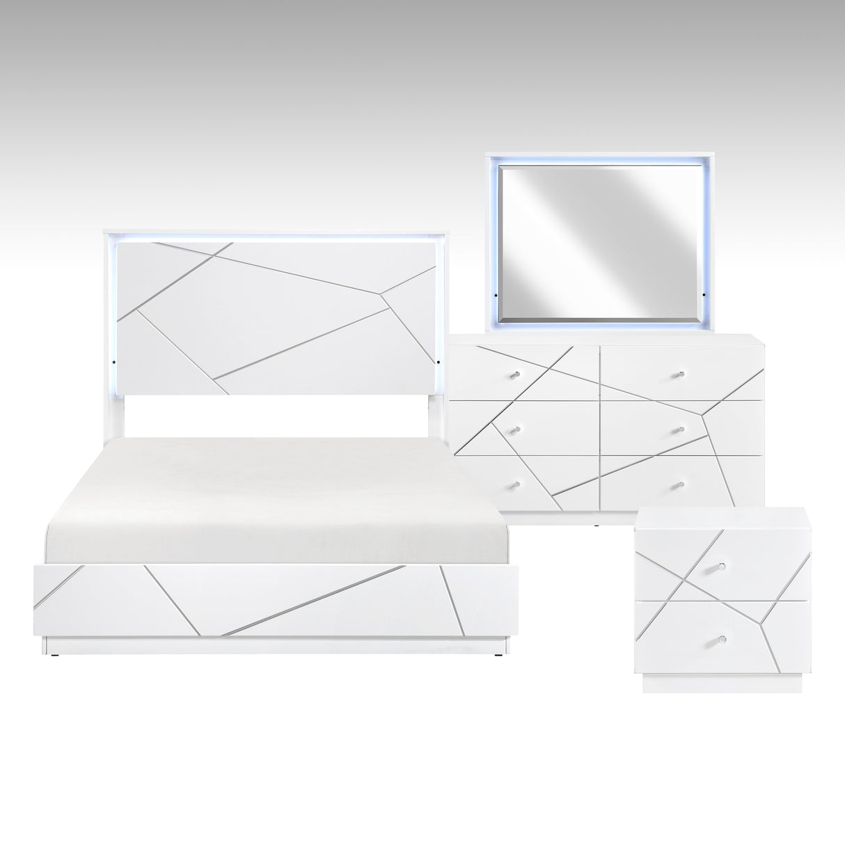 Orlo White 4pc Set (QB+NS+DR+MR) from Homelegance - Luna Furniture