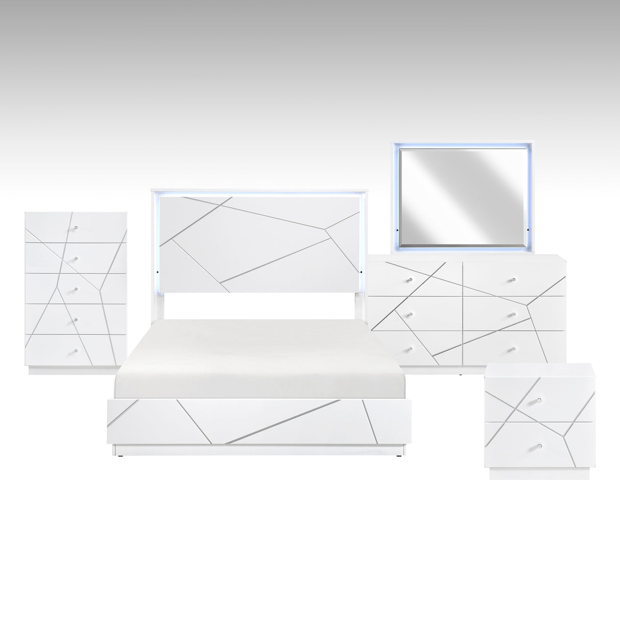 Orlo White 5pc Set (QB+NS+DR+MR+CH) from Homelegance - Luna Furniture
