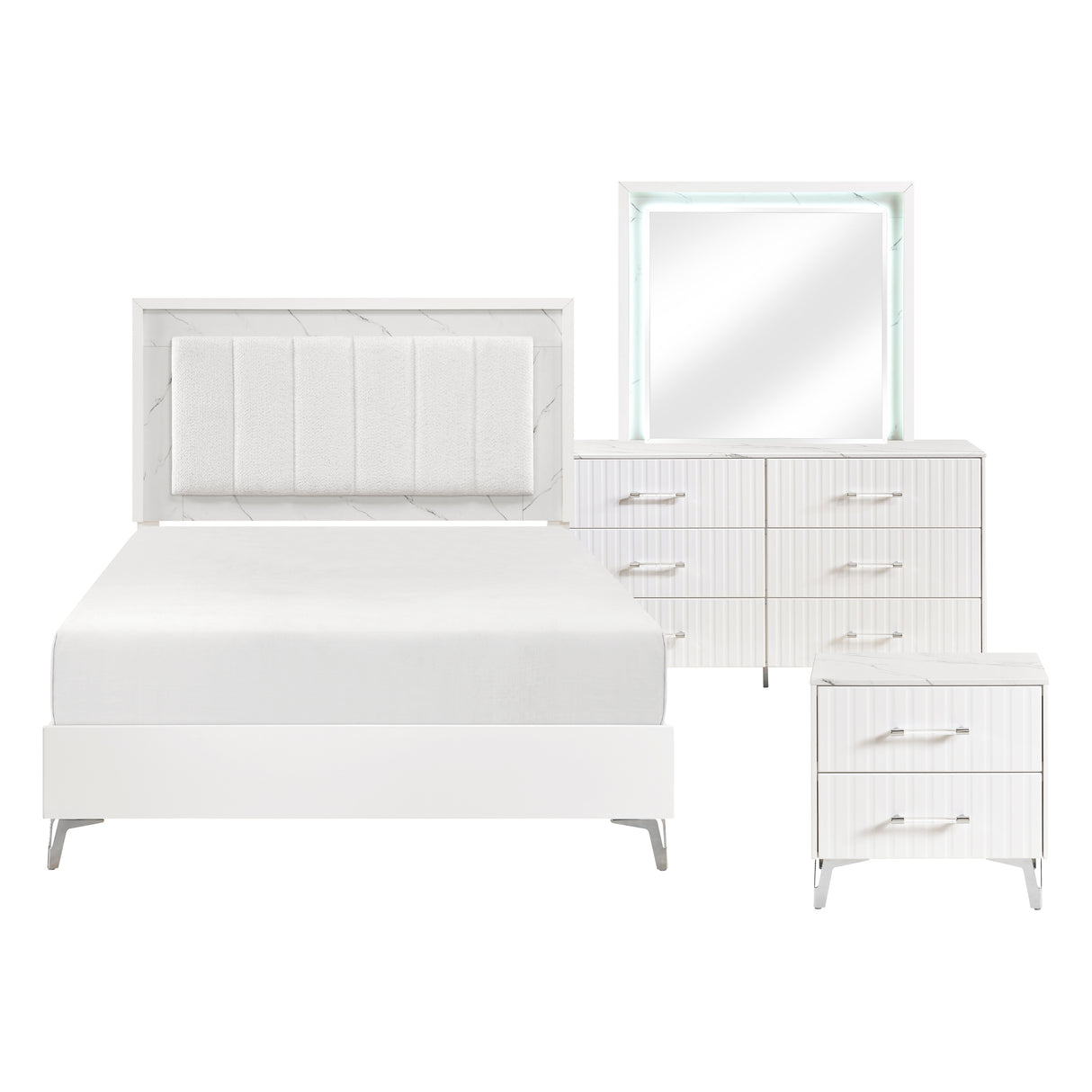 Ripple White 4pc Set (QB+NS+DR+MR) from Homelegance - Luna Furniture