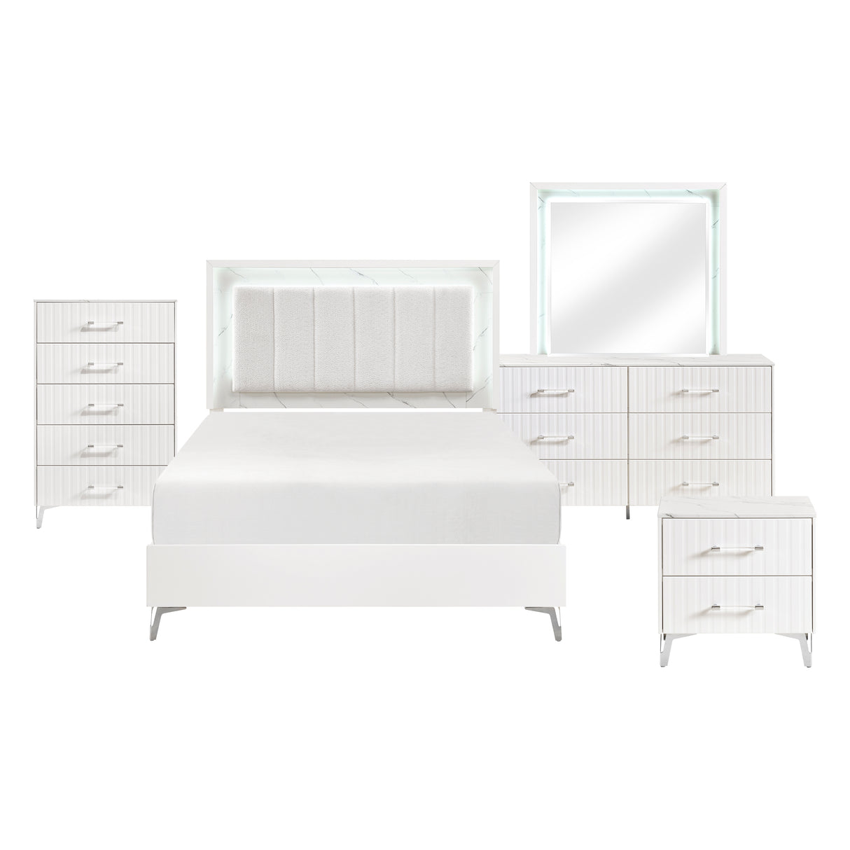 Ripple White 5pc Set (QB+NS+DR+MR+CH) from Homelegance - Luna Furniture