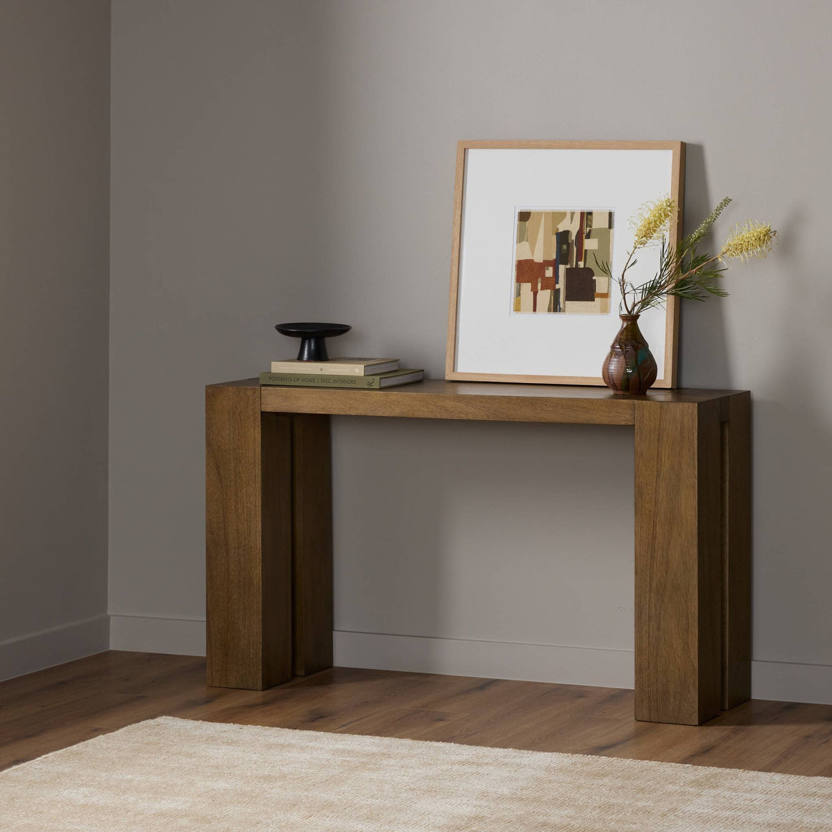 Emeli Console Table in Tawny Rubberwood Veneer from Four Hands - Luna Furniture