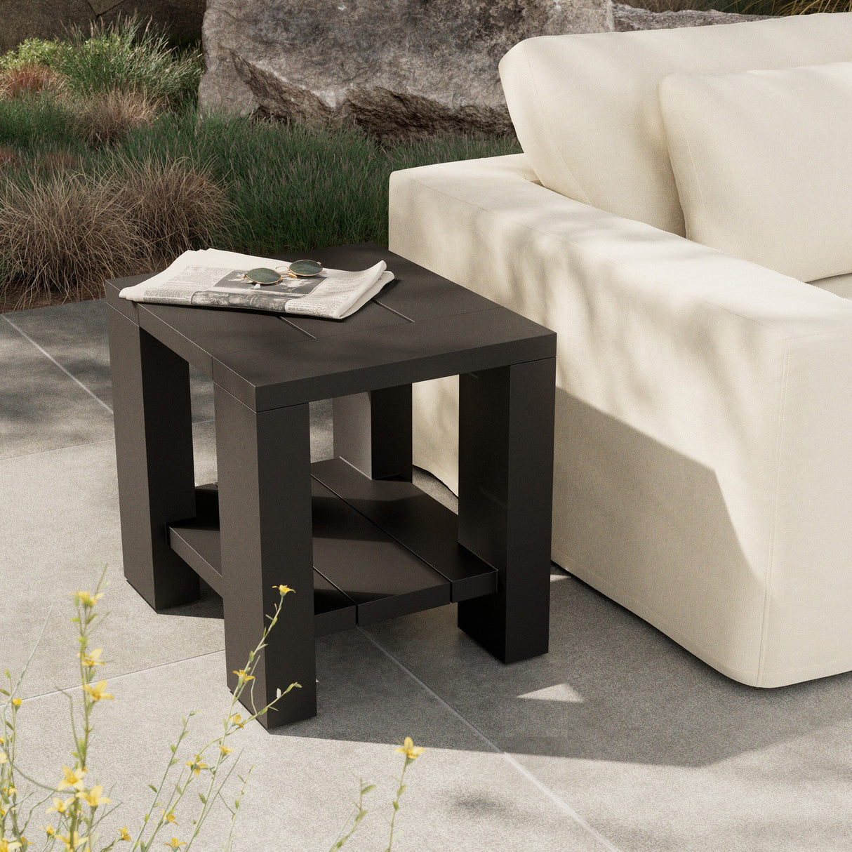 Roca Outdoor Metal End Table in Bronze from Four Hands - Luna Furniture