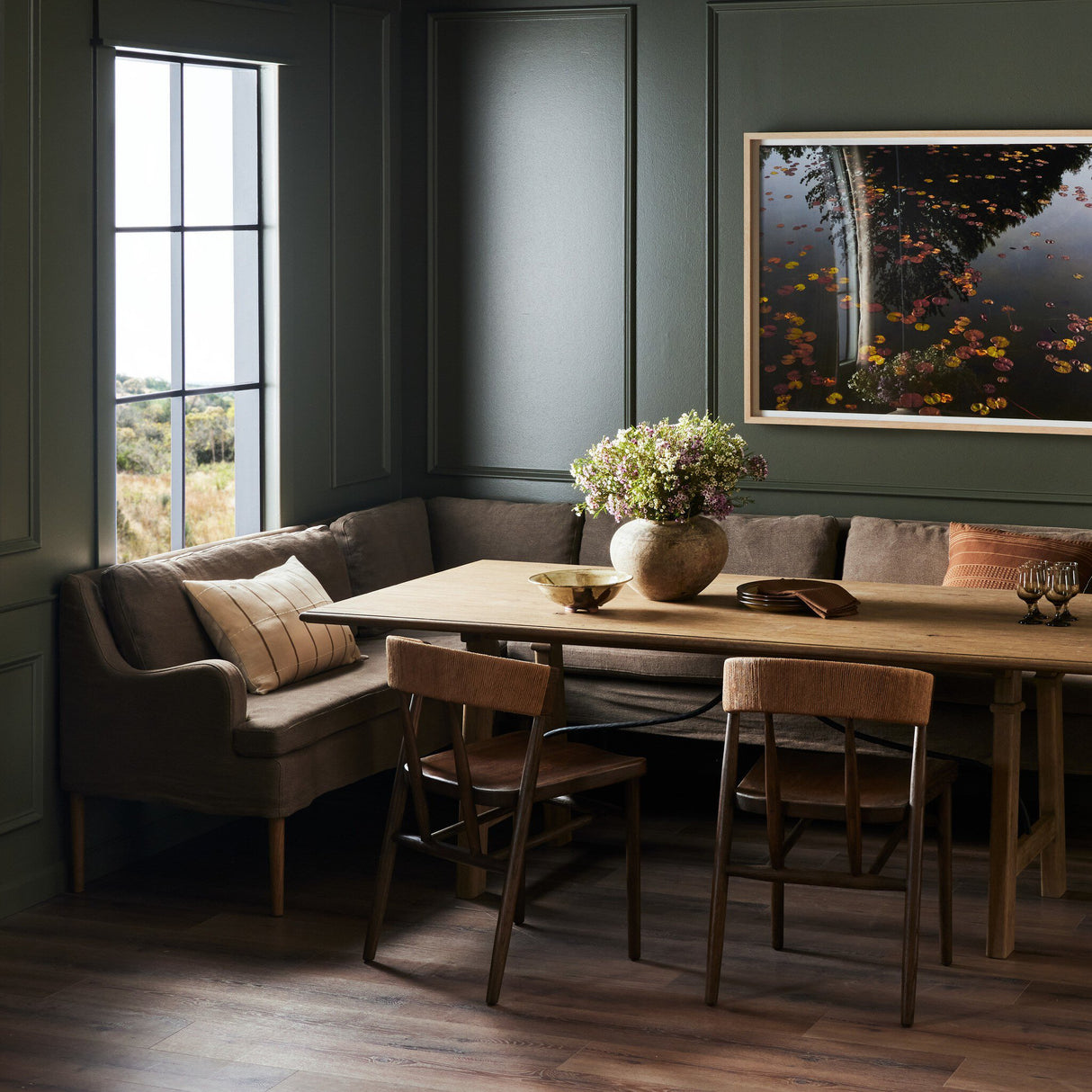 Aurelia Dining Banquette L-Shape in Broadway Coffee from Four Hands - Luna Furniture