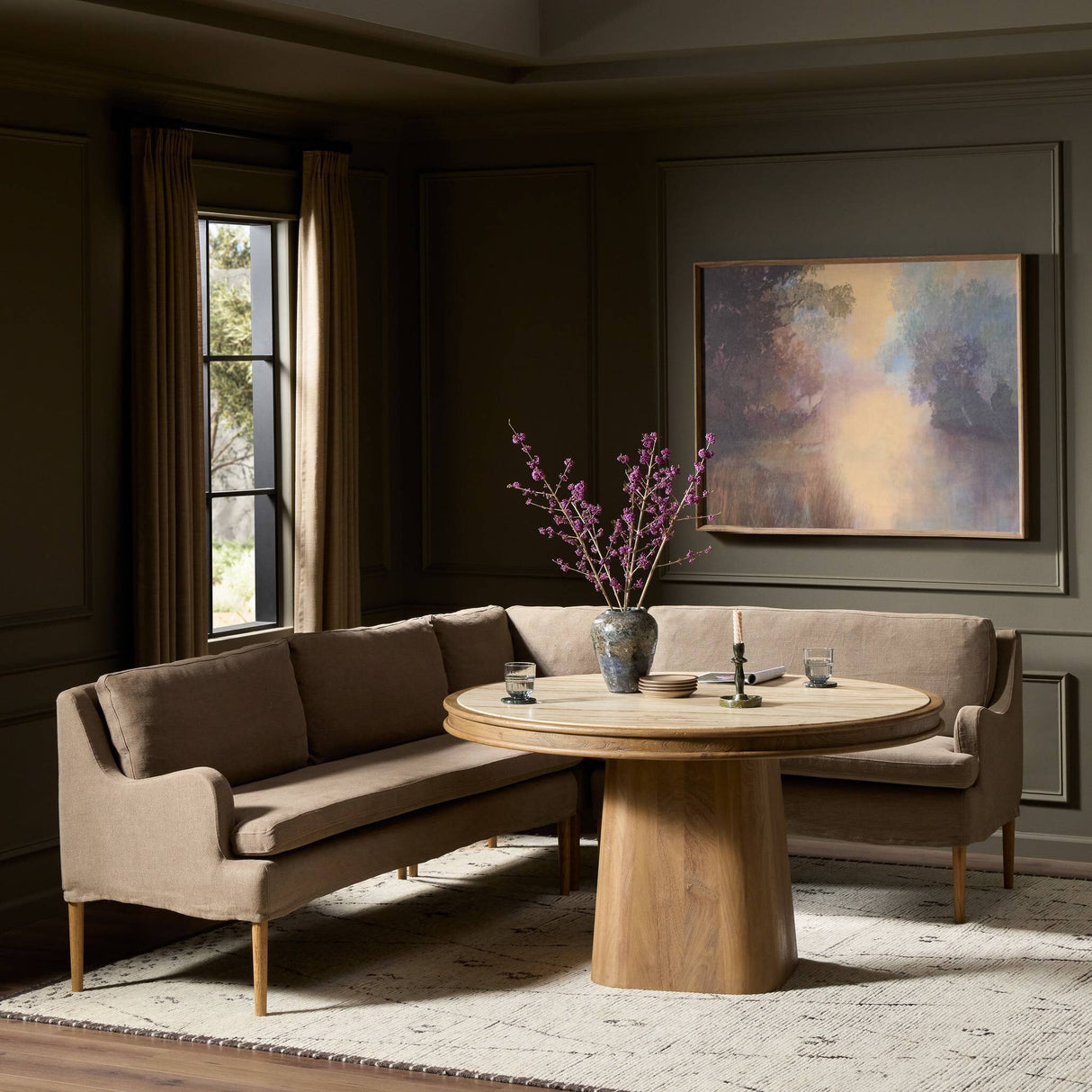 Aurelia Dining Banquette L-Shape in Broadway Coffee from Four Hands - Luna Furniture