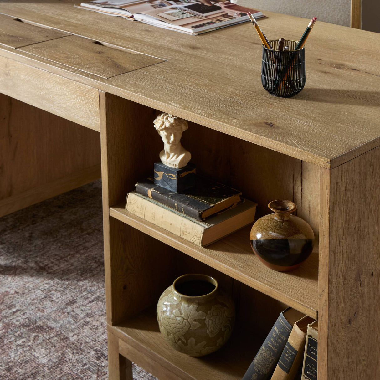 Tula Executive Desk in Worn Oak Veneer from Four Hands - Luna Furniture