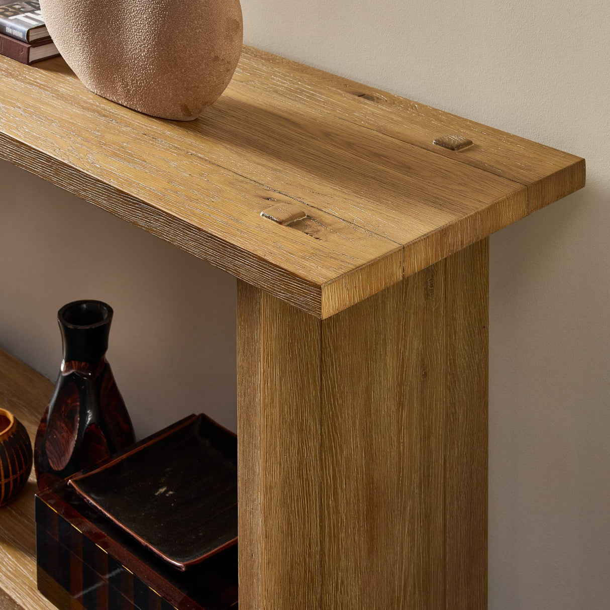 Zeno Console Table in Distressed Blonde Oak Veneer from Four Hands - Luna Furniture