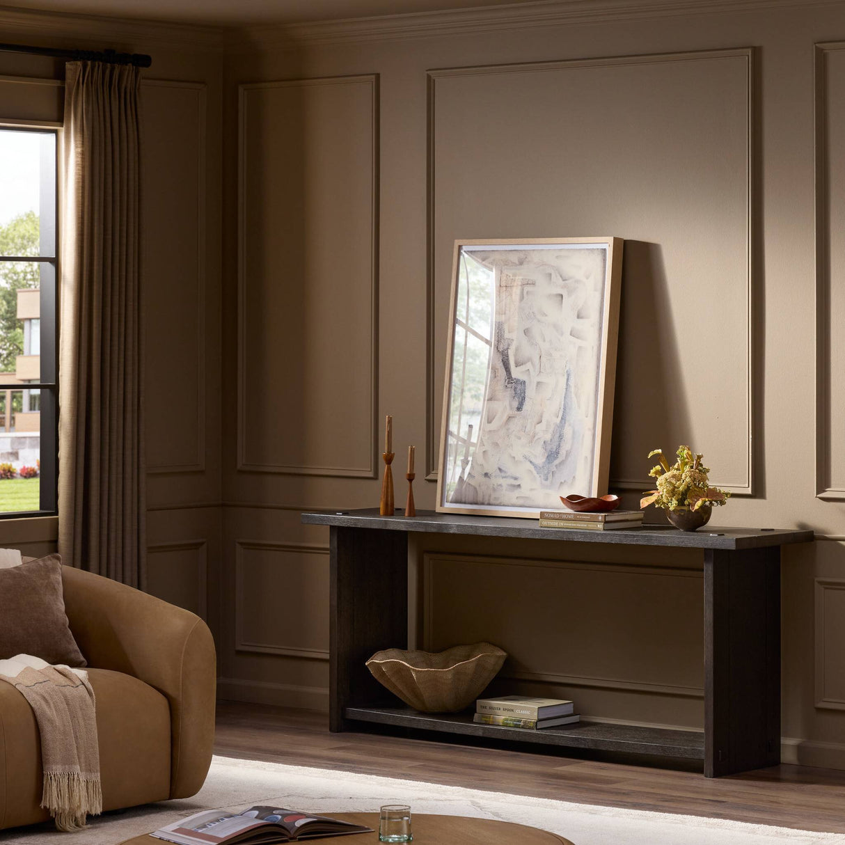 Zeno Console Table in Smoked Black Resawn Oak from Four Hands - Luna Furniture