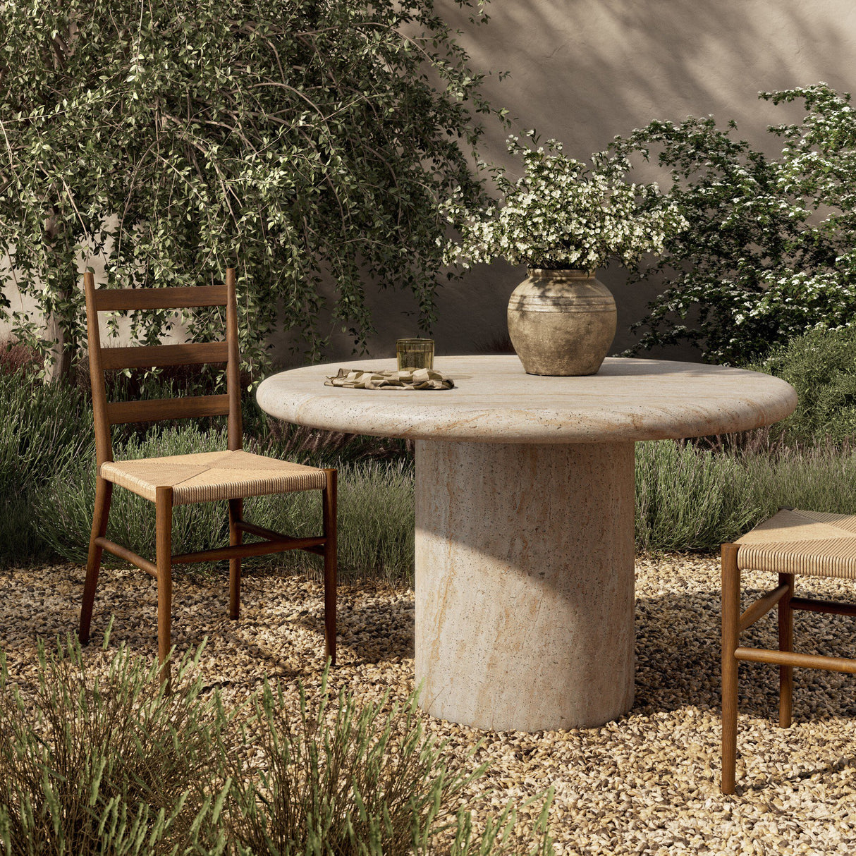 Poole Outdoor Round Dining Table-48" in Textured Sand Concrete from Four Hands - Luna Furniture