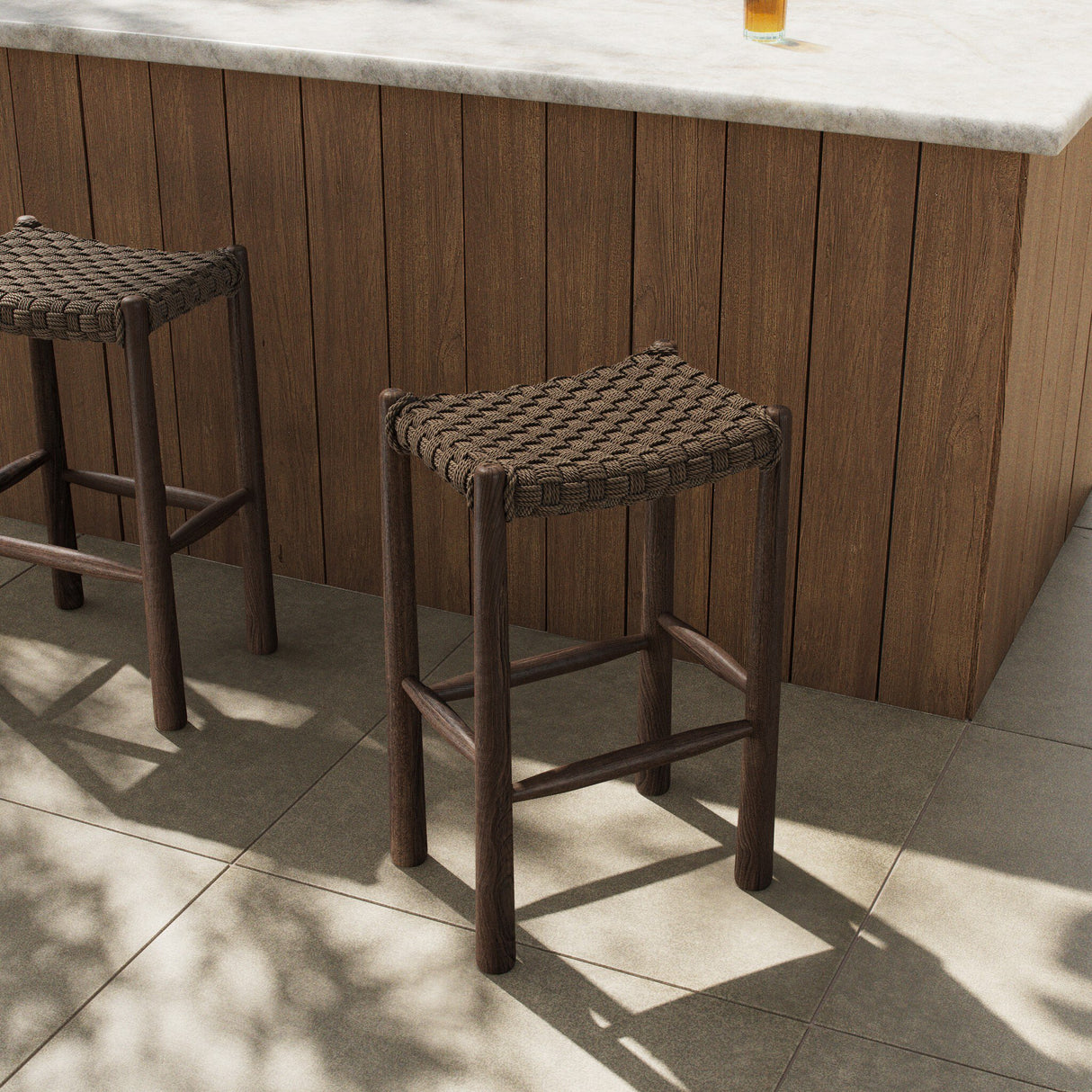 Savio Outdoor Bar + Counter Stool in Dark Textured Woven from Four Hands - Luna Furniture