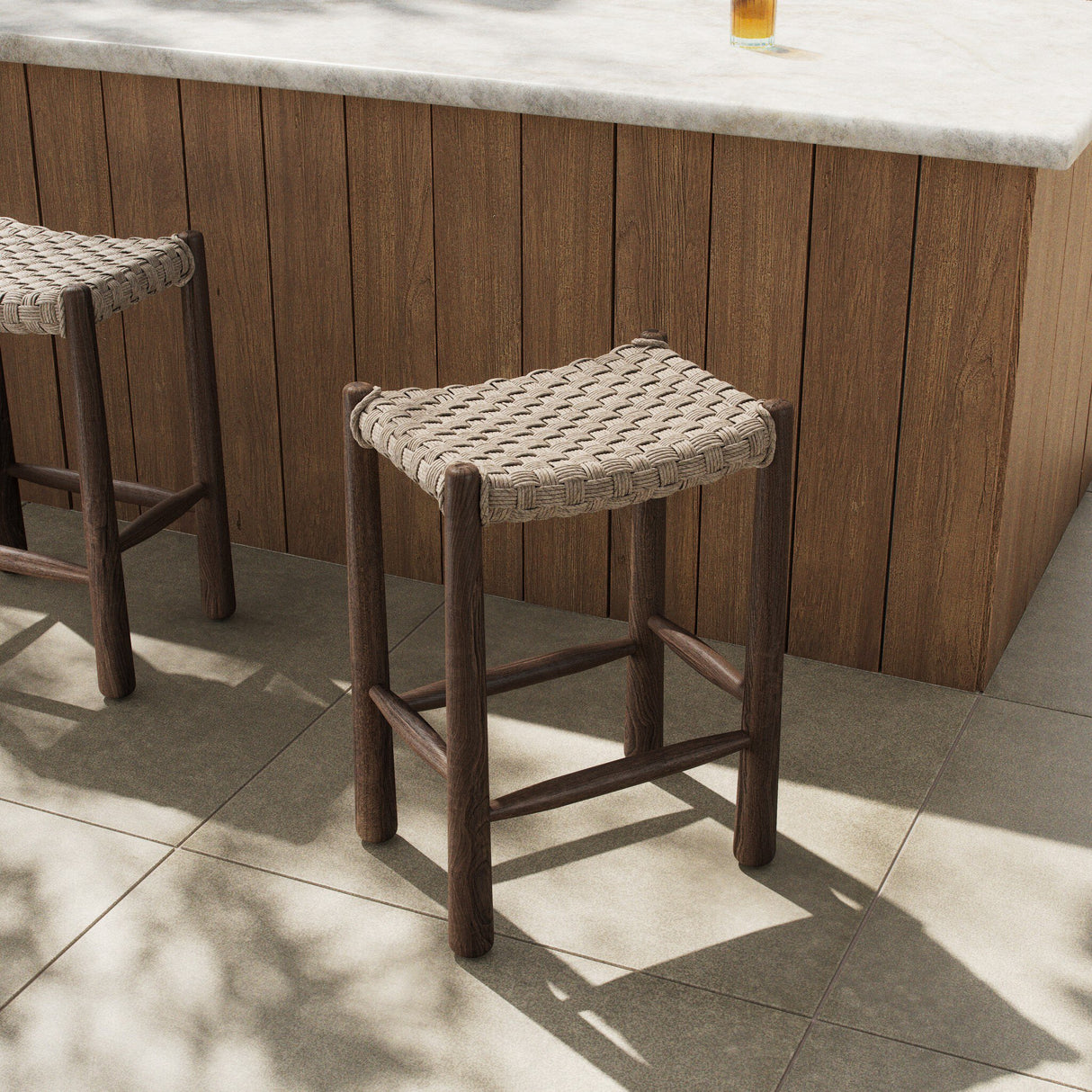 Savio Outdoor Bar + Counter Stool in Vintage White from Four Hands - Luna Furniture