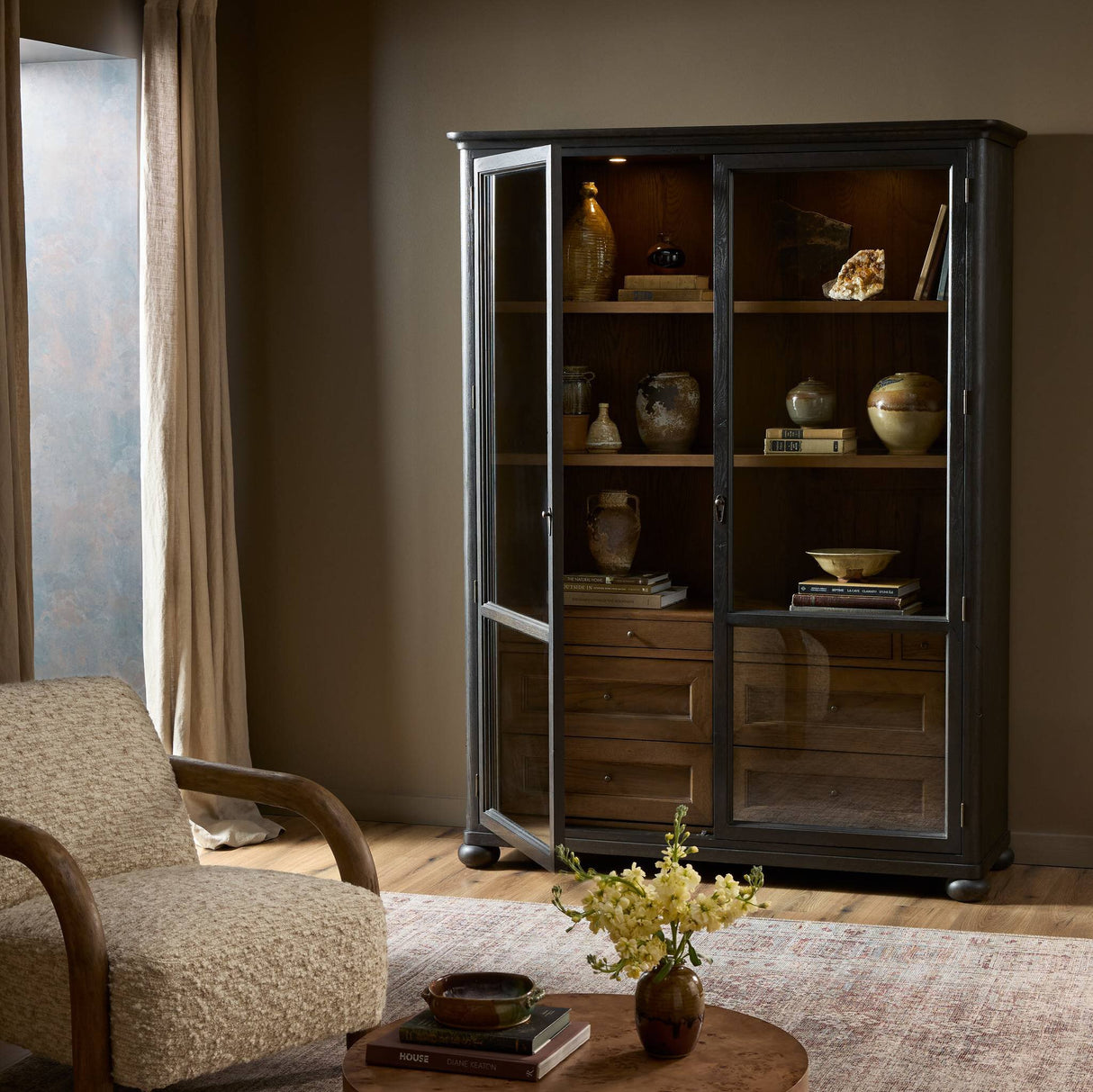 Sussex Wide Cabinet in Smoked Black from Four Hands - Luna Furniture