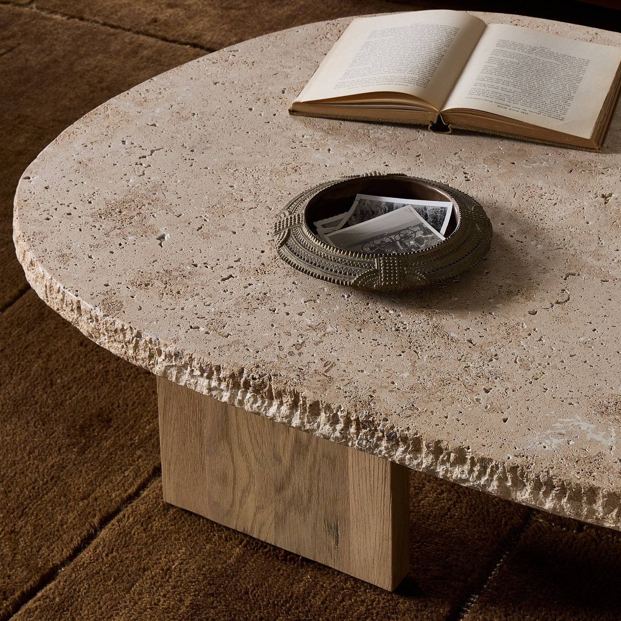 Telma Coffee Table in Chiseled Beige Lavastone from Four Hands - Luna Furniture