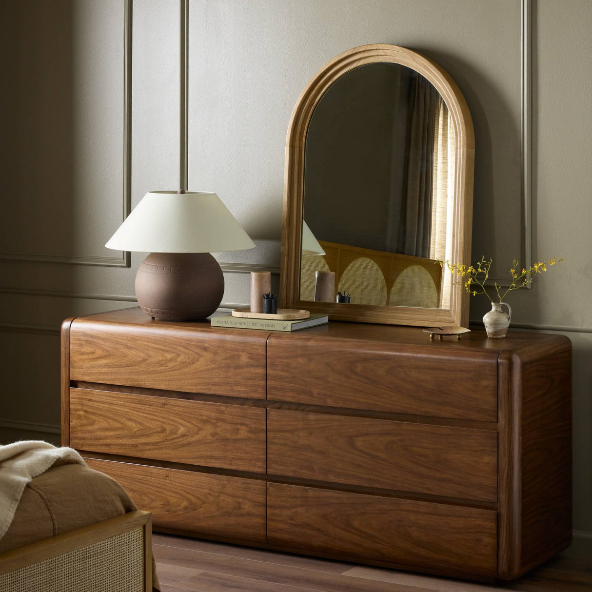 Belvin Wall Mirror in Sandy Nettlewood from Four Hands - Luna Furniture