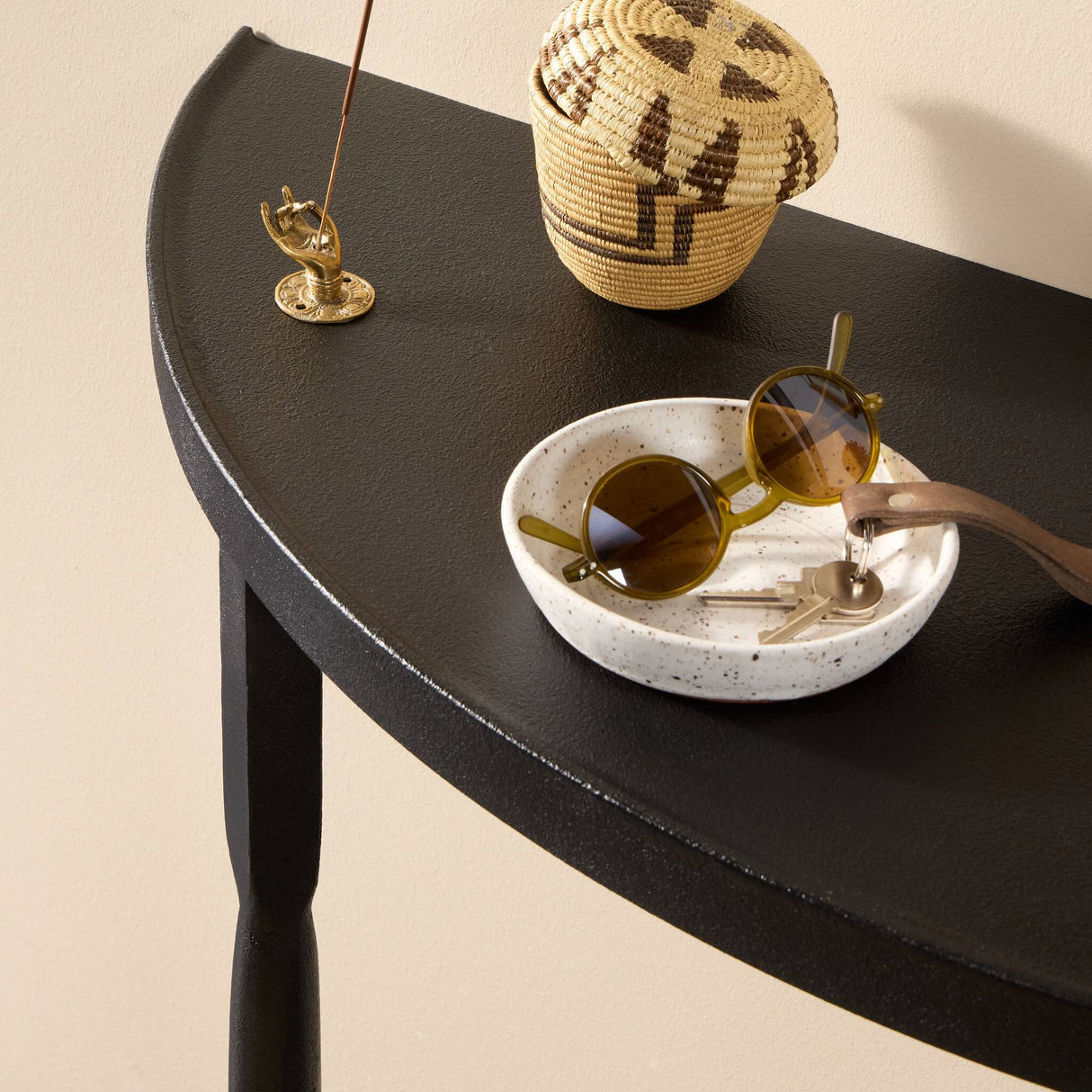 Lois Demilune Console Table in Textured Iron from Four Hands - Luna Furniture