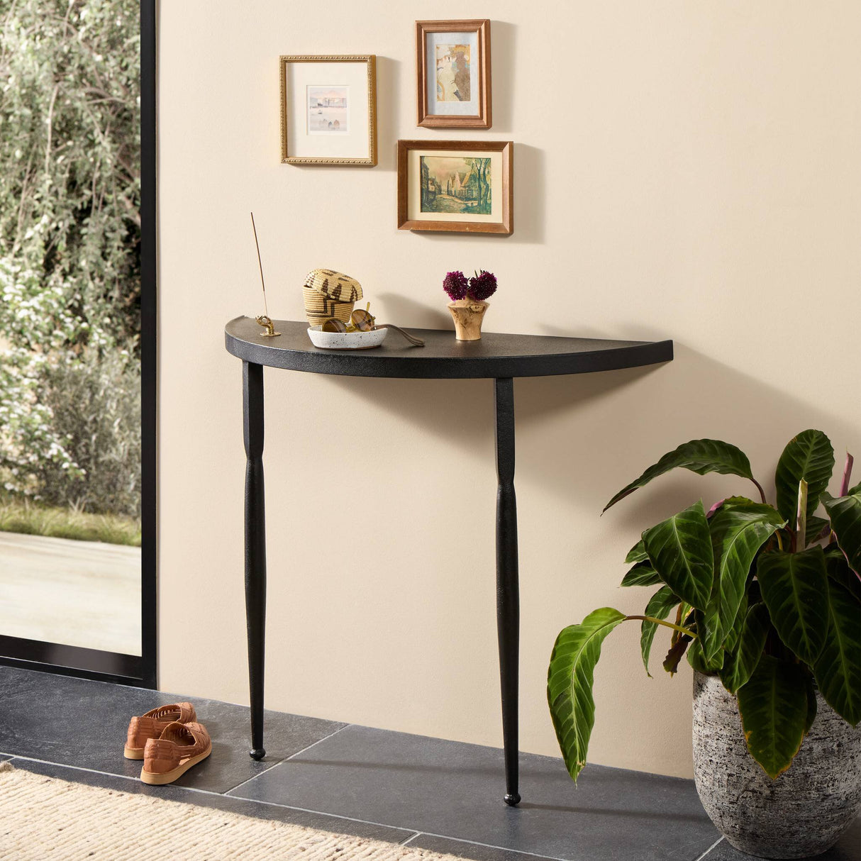 Lois Demilune Console Table in Textured Iron from Four Hands - Luna Furniture