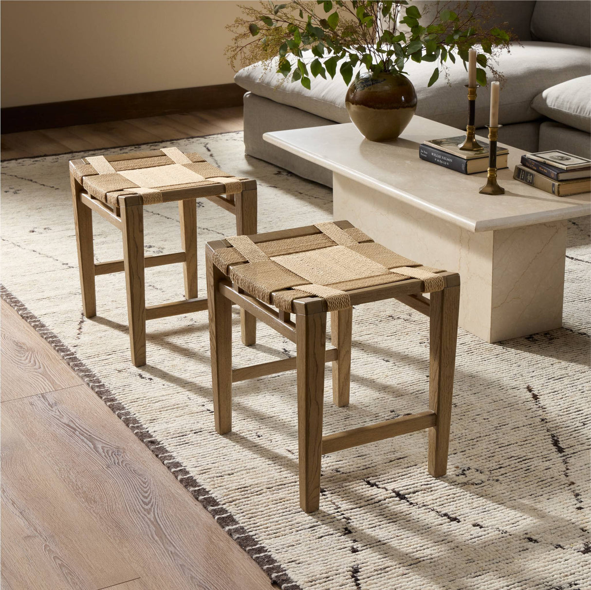 Norma Accent Stool in Natural Paper Cord from Four Hands - Luna Furniture