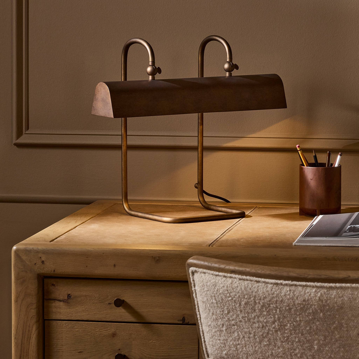 Benno Table Lamp in Burnished Brass Iron from Four Hands - Luna Furniture