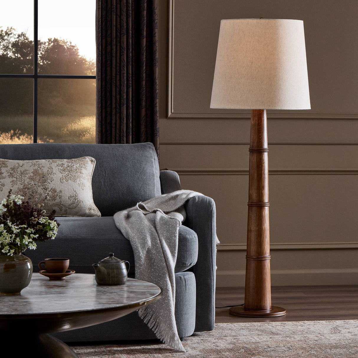 Nerissa Floor Lamp in Warm Brown Oak from Four Hands - Luna Furniture