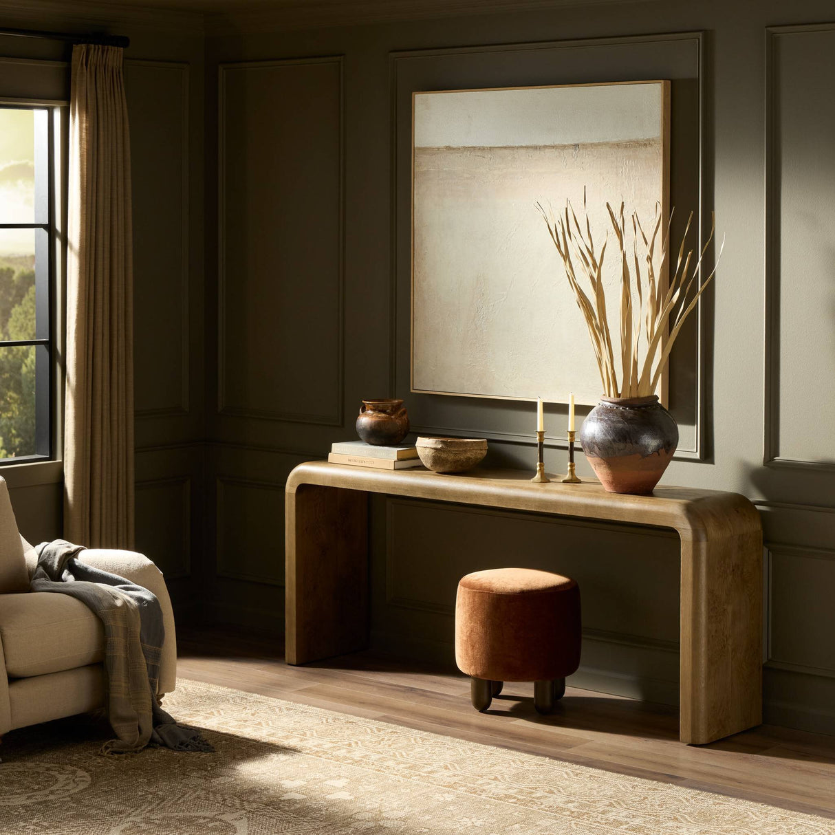 Daven Console Table in Rye Medium Burl Oak Veneer from Four Hands - Luna Furniture