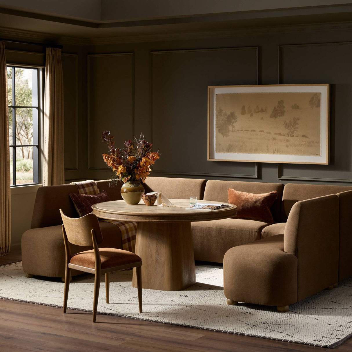 Clemence Dining Banquette U-Shape in Crypton Nomad Mushroom from Four Hands - Luna Furniture