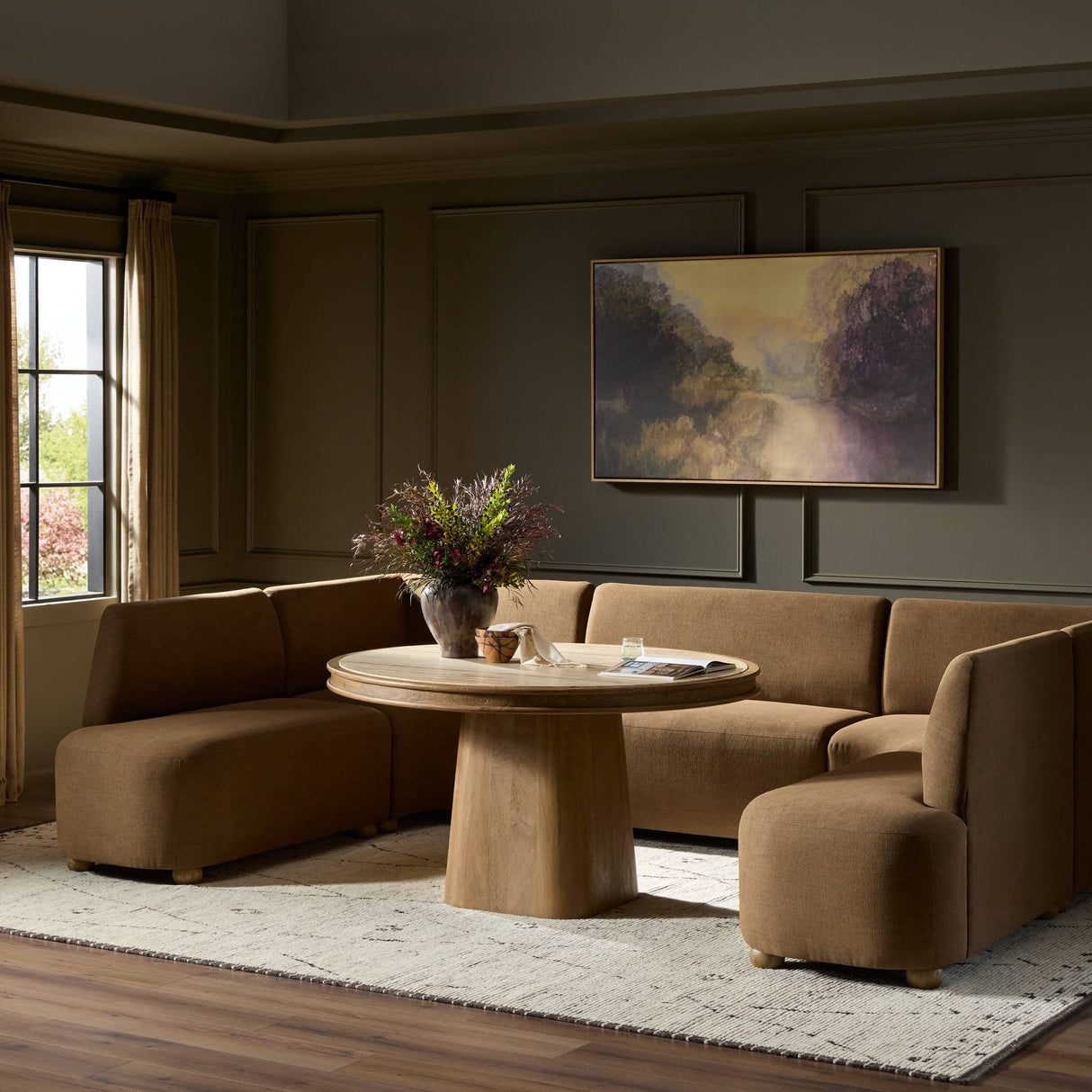 Clemence Dining Banquette U-Shape in Crypton Nomad Mushroom from Four Hands - Luna Furniture