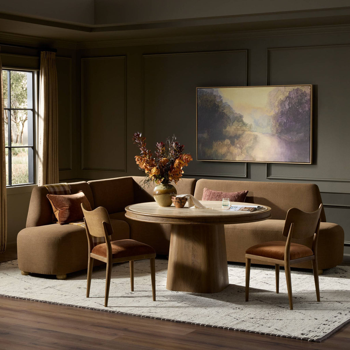 Clemence Dining Banquette L-Shape in Crypton Nomad Mushroom from Four Hands - Luna Furniture