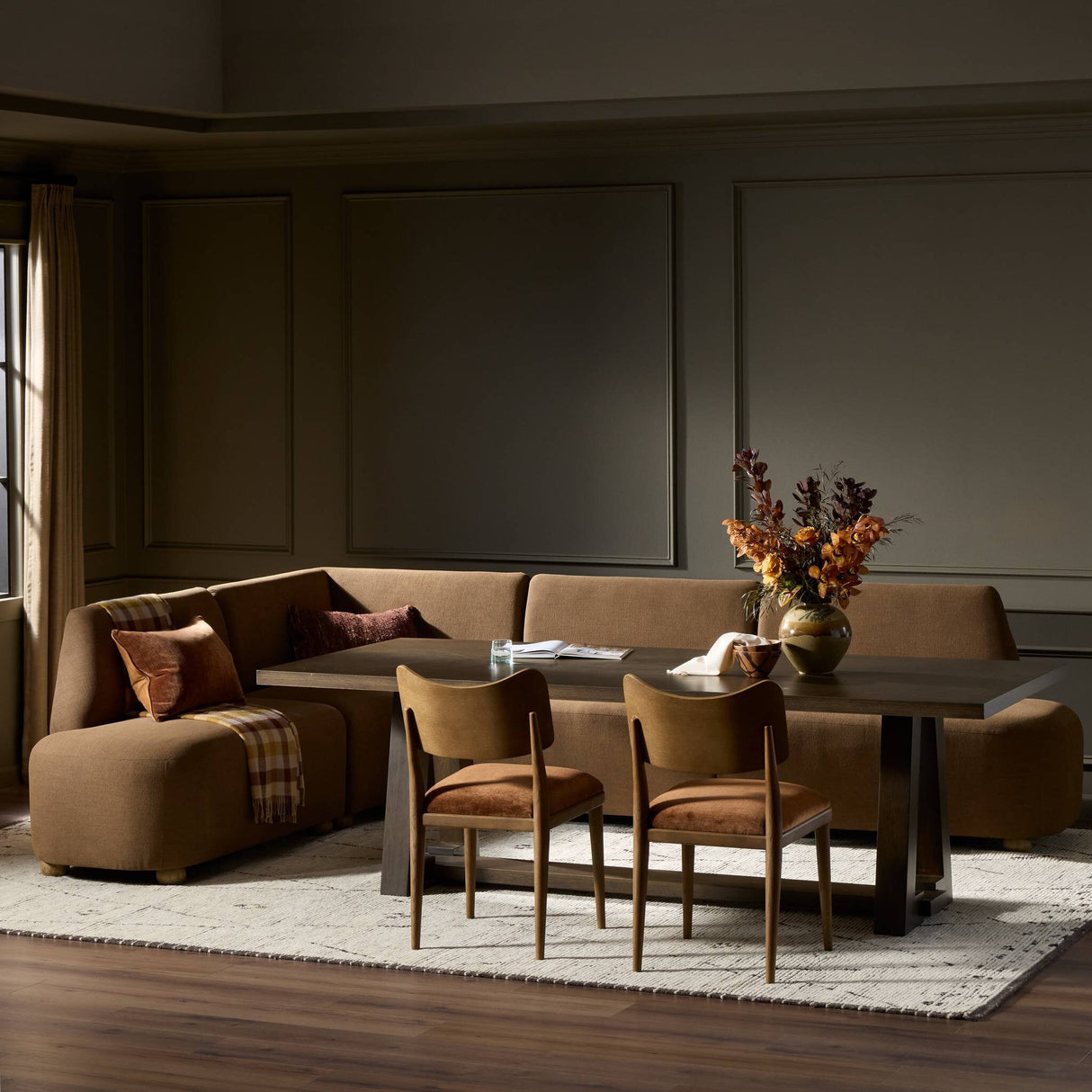 Clemence Dining Banquette L-Shape in Crypton Nomad Mushroom from Four Hands - Luna Furniture