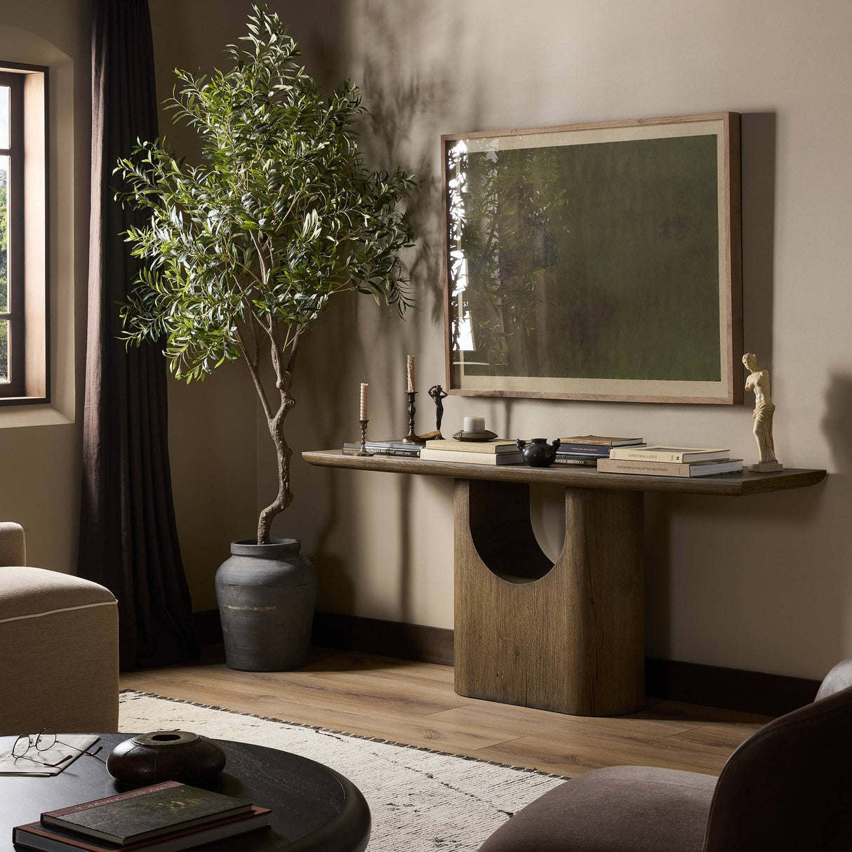 Bevie Console Table in Brown Oak from Four Hands - Luna Furniture
