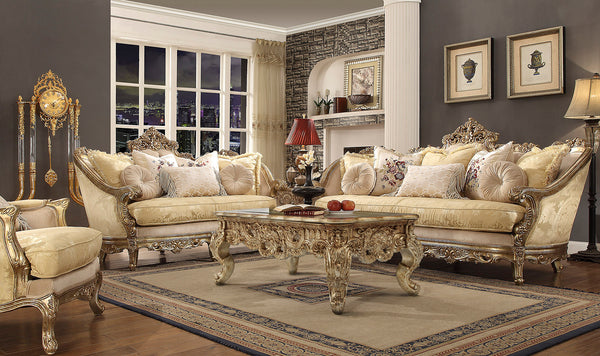 HD-2626 Metallic Bright Gold 3-Piece Living Room Set